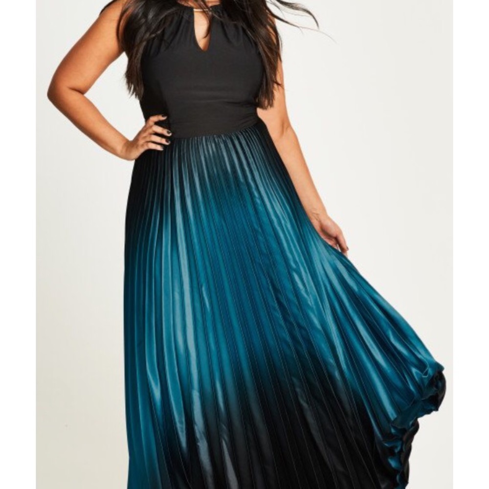 City Chic Pleated Ombre Halter Neck Maxi Dress NWT
